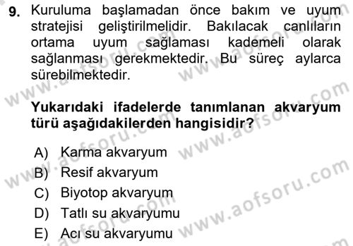 Balık Yetiştiriciliği Dersi 2024 - 2025 Yılı (Final) Dönem Sonu Sınav Soruları 9. Soru