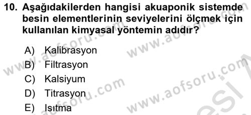Balık Yetiştiriciliği Dersi 2024 - 2025 Yılı Yaz Okulu Sınav Soruları 10. Soru