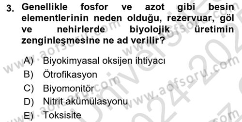 Balık Yetiştiriciliği Dersi 2024 - 2025 Yılı Yaz Okulu Sınav Soruları 3. Soru