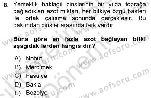 Tarla Bitkileri Dersi 2024 - 2025 Yılı (Vize) Ara Sınav Soruları 8. Soru