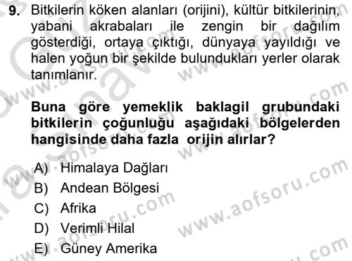 Tarla Bitkileri Dersi 2024 - 2025 Yılı (Vize) Ara Sınav Soruları 9. Soru