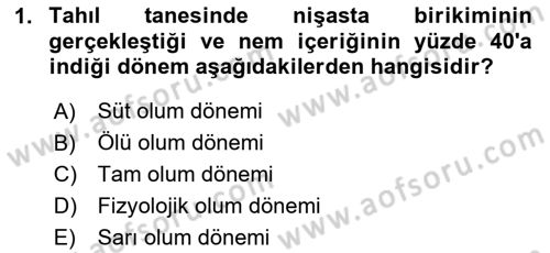 Tarla Bitkileri Dersi 2024 - 2025 Yılı (Final) Dönem Sonu Sınav Soruları 1. Soru