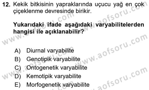 Tarla Bitkileri Dersi 2024 - 2025 Yılı (Final) Dönem Sonu Sınav Soruları 12. Soru