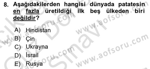 Tarla Bitkileri Dersi 2024 - 2025 Yılı (Final) Dönem Sonu Sınav Soruları 8. Soru