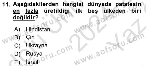 Tarla Bitkileri Dersi 2024 - 2025 Yılı Yaz Okulu Sınav Soruları 11. Soru