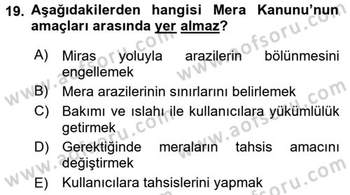 Tarla Bitkileri Dersi 2024 - 2025 Yılı Yaz Okulu Sınav Soruları 19. Soru