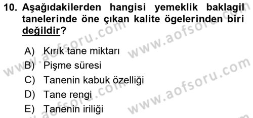 Tarla Bitkileri Dersi 2025 - 2026 Yılı (Vize) Ara Sınav Soruları 10. Soru