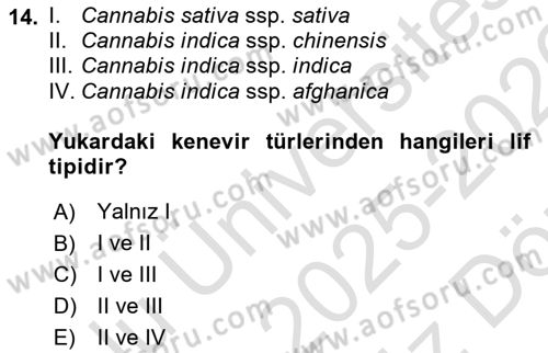 Tarla Bitkileri Dersi 2025 - 2026 Yılı (Vize) Ara Sınav Soruları 14. Soru