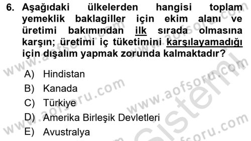 Tarla Bitkileri Dersi 2025 - 2026 Yılı (Vize) Ara Sınav Soruları 6. Soru