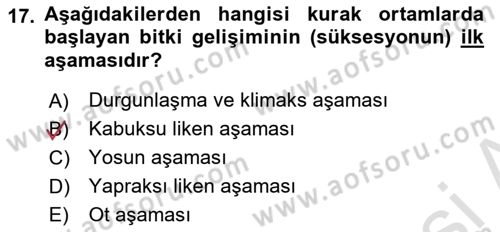 Tarla Bitkileri Dersi 2025 - 2026 Yılı (Final) Dönem Sonu Sınav Soruları 17. Soru