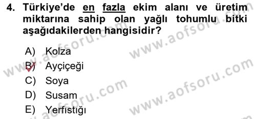 Tarla Bitkileri Dersi 2025 - 2026 Yılı (Final) Dönem Sonu Sınav Soruları 4. Soru