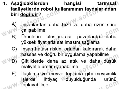 Tarım 4.0 Dersi 2024 - 2025 Yılı (Vize) Ara Sınav Soruları 1. Soru