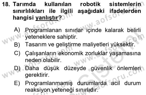 Tarım 4.0 Dersi 2024 - 2025 Yılı (Vize) Ara Sınav Soruları 18. Soru