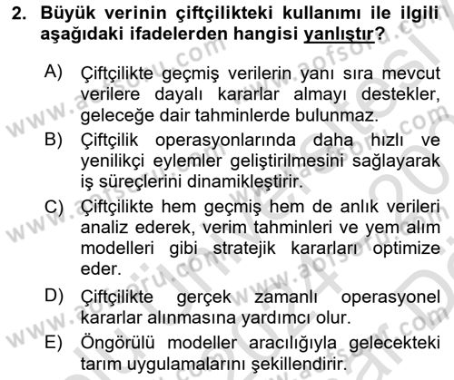Tarım 4.0 Dersi 2024 - 2025 Yılı (Vize) Ara Sınav Soruları 2. Soru