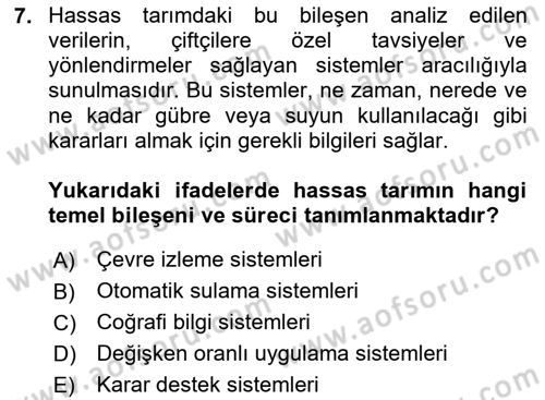 Tarım 4.0 Dersi 2024 - 2025 Yılı (Vize) Ara Sınav Soruları 7. Soru
