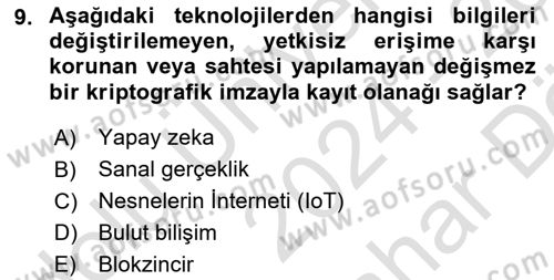 Tarım 4.0 Dersi 2024 - 2025 Yılı (Vize) Ara Sınav Soruları 9. Soru