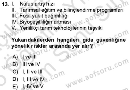 Tarım 4.0 Dersi 2024 - 2025 Yılı (Final) Dönem Sonu Sınav Soruları 13. Soru