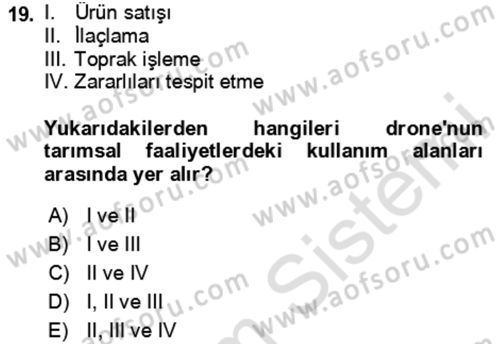 Tarım 4.0 Dersi 2024 - 2025 Yılı (Final) Dönem Sonu Sınav Soruları 19. Soru