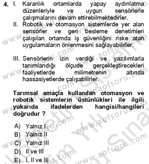 Tarım 4.0 Dersi 2024 - 2025 Yılı (Final) Dönem Sonu Sınav Soruları 4. Soru
