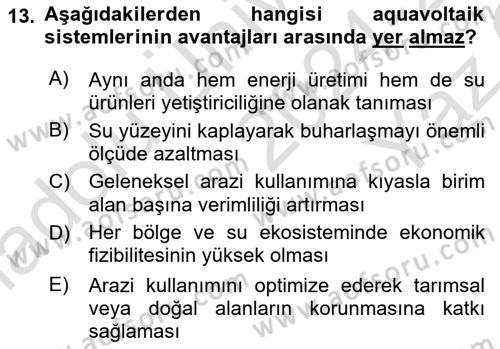 Tarım 4.0 Dersi 2024 - 2025 Yılı Yaz Okulu Sınav Soruları 13. Soru
