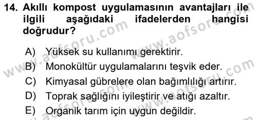 Tarım 4.0 Dersi 2024 - 2025 Yılı Yaz Okulu Sınav Soruları 14. Soru