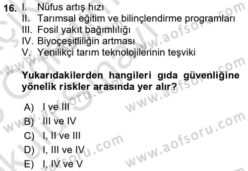 Tarım 4.0 Dersi 2024 - 2025 Yılı Yaz Okulu Sınav Soruları 16. Soru