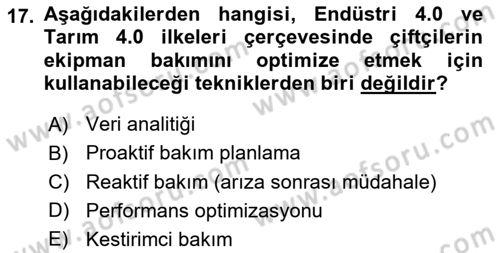 Tarım 4.0 Dersi 2024 - 2025 Yılı Yaz Okulu Sınav Soruları 17. Soru