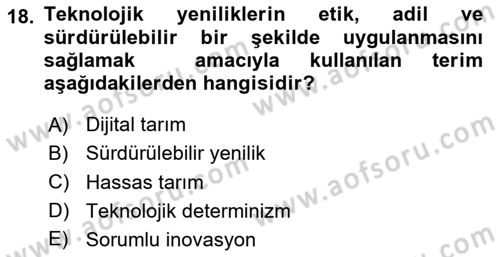 Tarım 4.0 Dersi 2024 - 2025 Yılı Yaz Okulu Sınav Soruları 18. Soru
