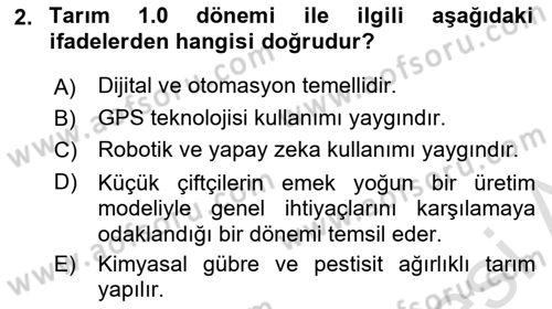 Tarım 4.0 Dersi 2024 - 2025 Yılı Yaz Okulu Sınav Soruları 2. Soru