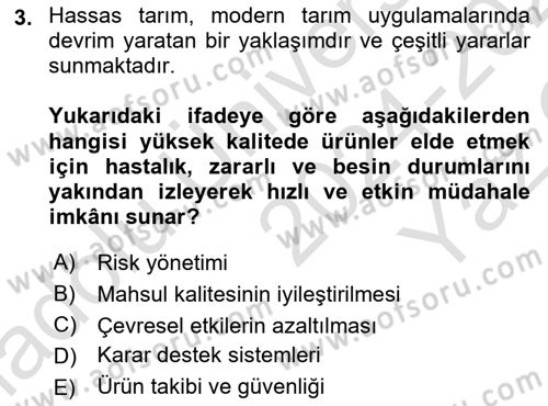 Tarım 4.0 Dersi 2024 - 2025 Yılı Yaz Okulu Sınav Soruları 3. Soru