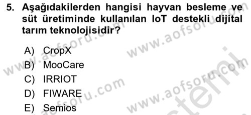 Tarım 4.0 Dersi 2024 - 2025 Yılı Yaz Okulu Sınav Soruları 5. Soru