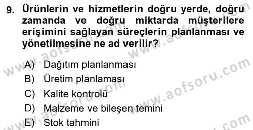 Tarım 4.0 Dersi 2024 - 2025 Yılı Yaz Okulu Sınav Soruları 9. Soru