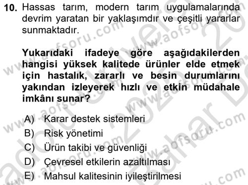 Tarım 4.0 Dersi 2025 - 2026 Yılı (Vize) Ara Sınav Soruları 10. Soru