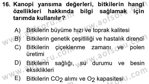 Tarım 4.0 Dersi 2025 - 2026 Yılı (Vize) Ara Sınav Soruları 16. Soru