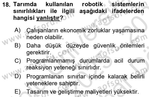Tarım 4.0 Dersi 2025 - 2026 Yılı (Vize) Ara Sınav Soruları 18. Soru