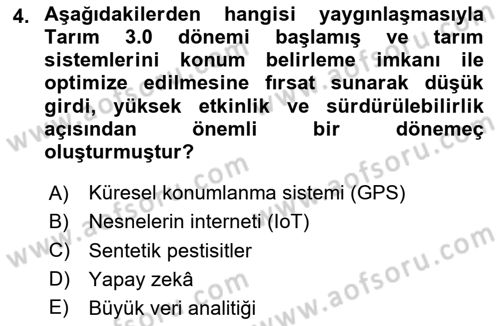 Tarım 4.0 Dersi 2025 - 2026 Yılı (Vize) Ara Sınav Soruları 4. Soru