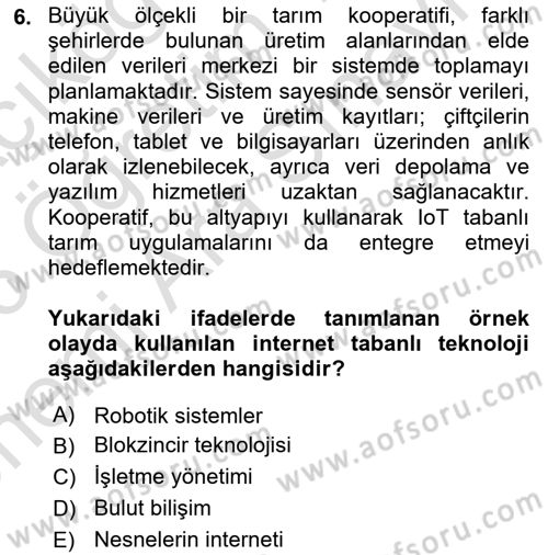 Tarım 4.0 Dersi 2025 - 2026 Yılı (Vize) Ara Sınav Soruları 6. Soru