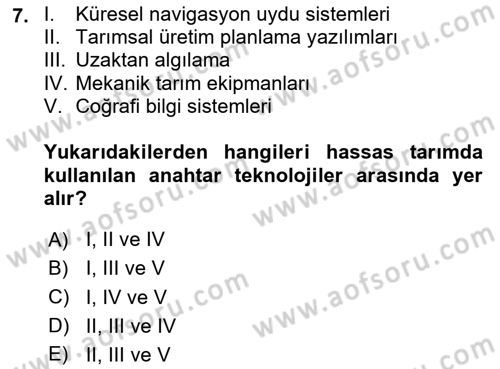 Tarım 4.0 Dersi 2025 - 2026 Yılı (Vize) Ara Sınav Soruları 7. Soru