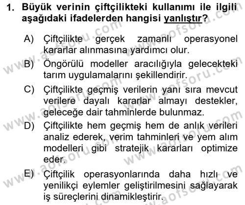 Tarım 4.0 Dersi 2025 - 2026 Yılı (Final) Dönem Sonu Sınav Soruları 1. Soru