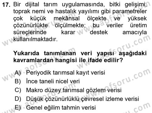 Tarım 4.0 Dersi 2025 - 2026 Yılı (Final) Dönem Sonu Sınav Soruları 17. Soru