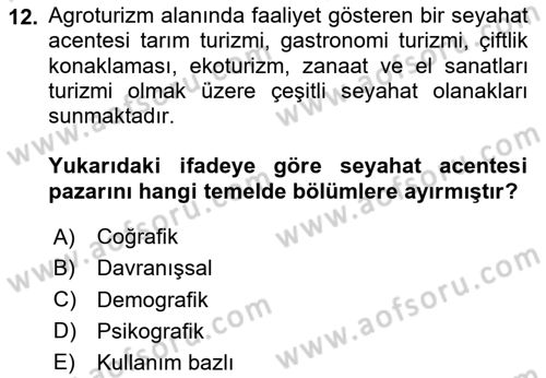 Tarımsal Pazarlama Dersi 2024 - 2025 Yılı (Vize) Ara Sınav Soruları 12. Soru