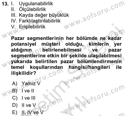 Tarımsal Pazarlama Dersi 2024 - 2025 Yılı (Vize) Ara Sınav Soruları 13. Soru