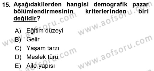 Tarımsal Pazarlama Dersi 2024 - 2025 Yılı (Vize) Ara Sınav Soruları 15. Soru