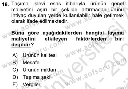 Tarımsal Pazarlama Dersi 2024 - 2025 Yılı (Vize) Ara Sınav Soruları 18. Soru