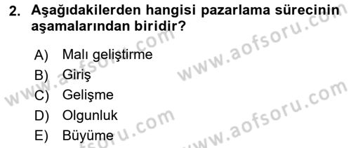 Tarımsal Pazarlama Dersi 2024 - 2025 Yılı (Vize) Ara Sınav Soruları 2. Soru