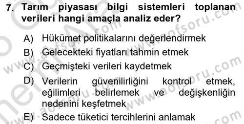 Tarımsal Pazarlama Dersi 2024 - 2025 Yılı (Vize) Ara Sınav Soruları 7. Soru