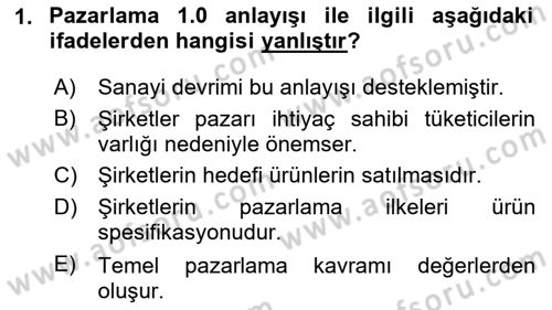 Tarımsal Pazarlama Dersi 2024 - 2025 Yılı (Final) Dönem Sonu Sınav Soruları 1. Soru