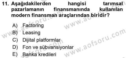 Tarımsal Pazarlama Dersi 2024 - 2025 Yılı (Final) Dönem Sonu Sınav Soruları 11. Soru