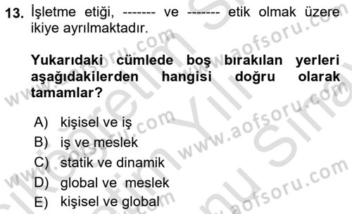 Tarımsal Pazarlama Dersi 2024 - 2025 Yılı (Final) Dönem Sonu Sınav Soruları 13. Soru