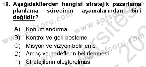Tarımsal Pazarlama Dersi 2024 - 2025 Yılı (Final) Dönem Sonu Sınav Soruları 18. Soru